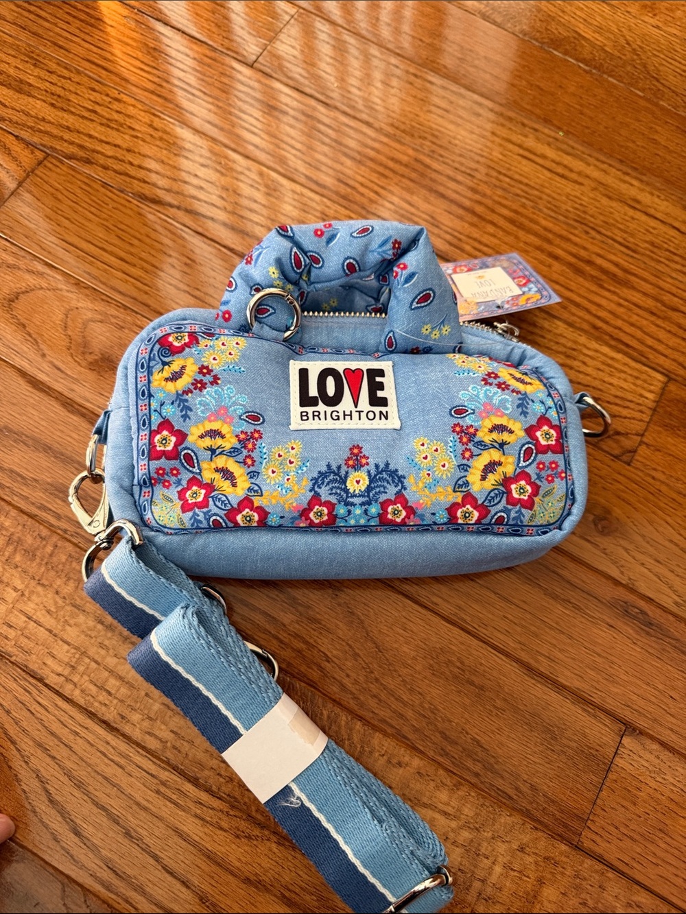 Brighton LOVE Denim-Blue Mini Crossbody with Floral Embroidery